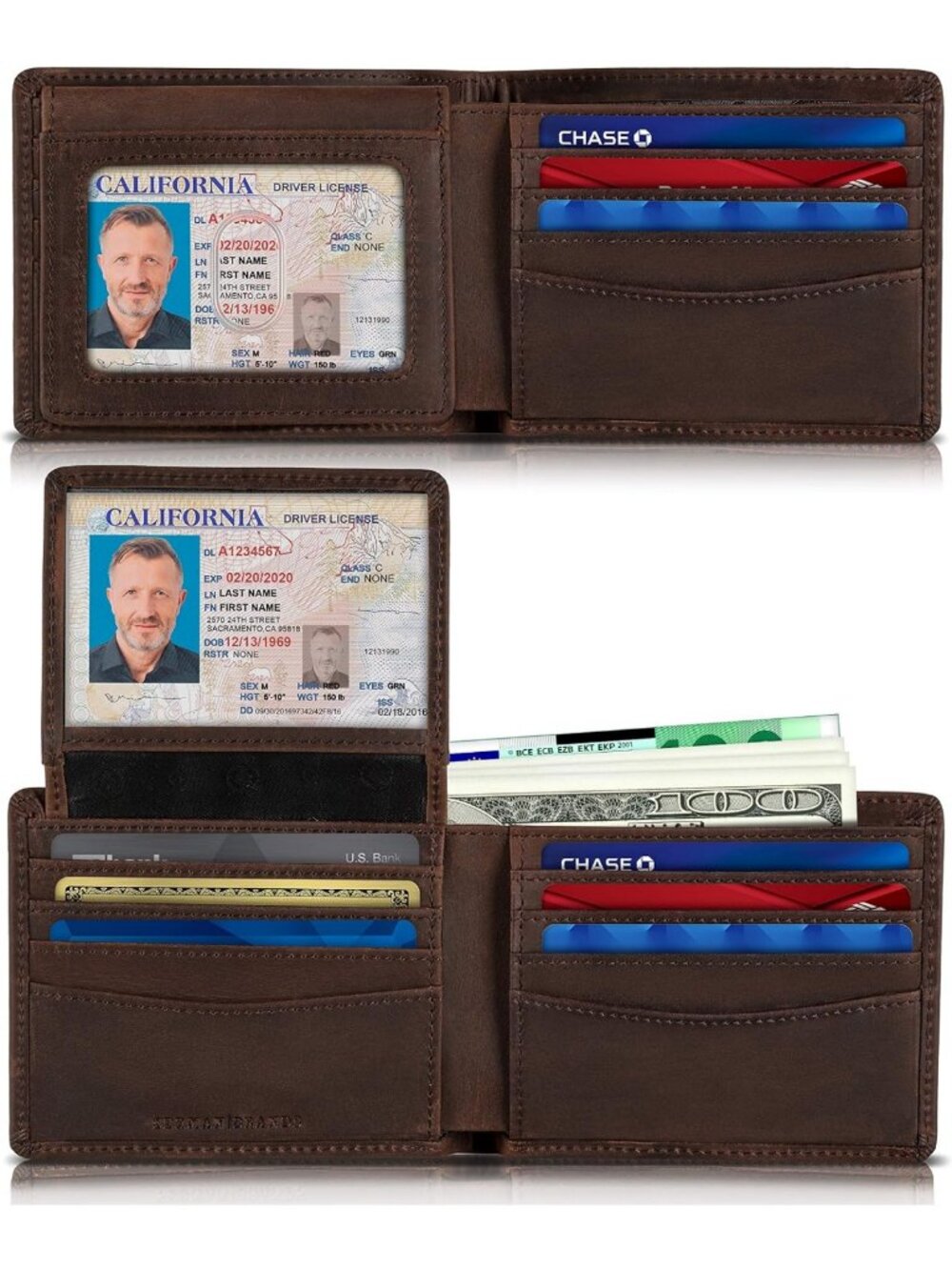 RFID Blocking Bifold Wallets for Men - Full Grain Leather, 2 ID Windows, Stylish